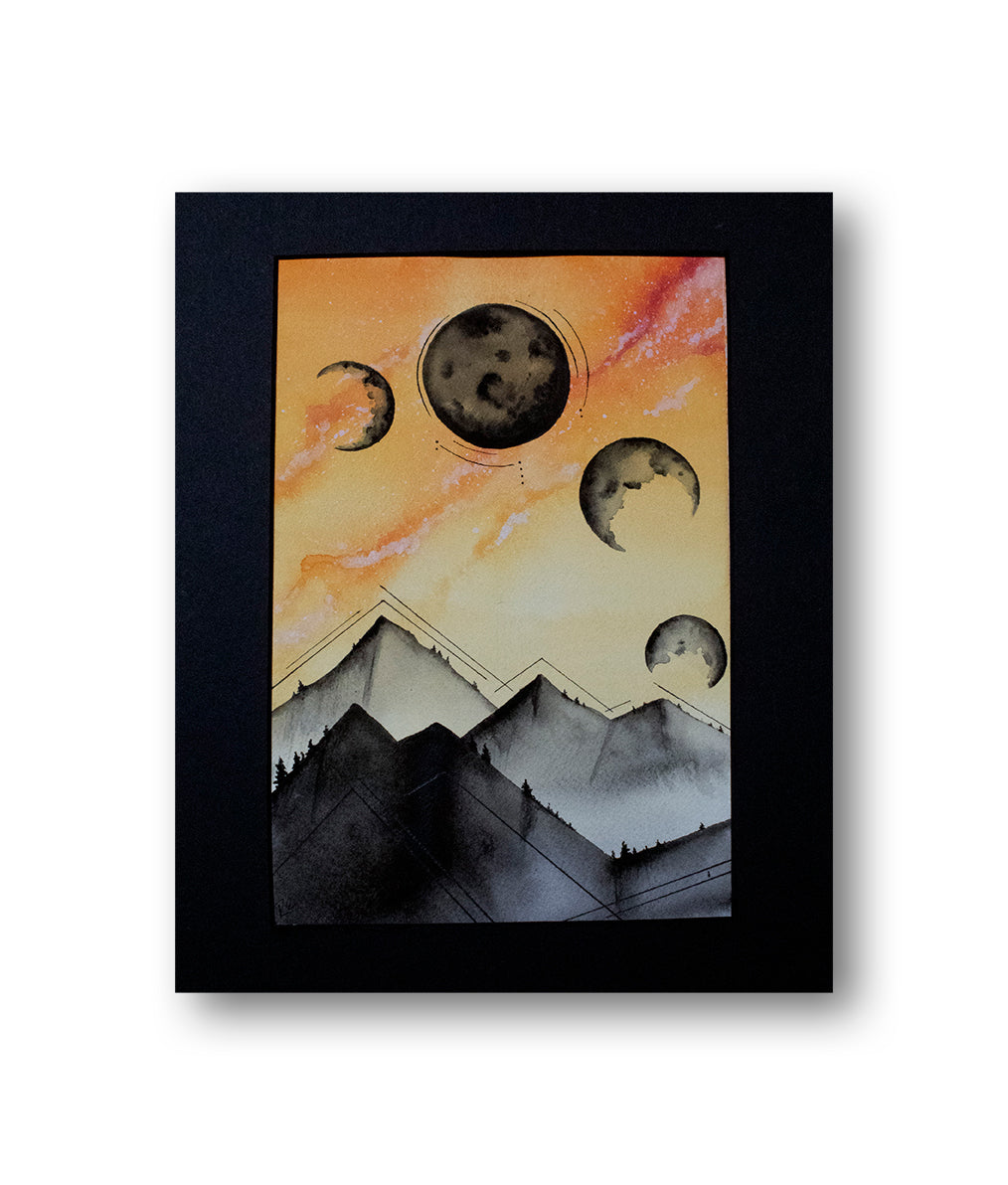 Orange-Moon-Mountains-Watercolor-Painting