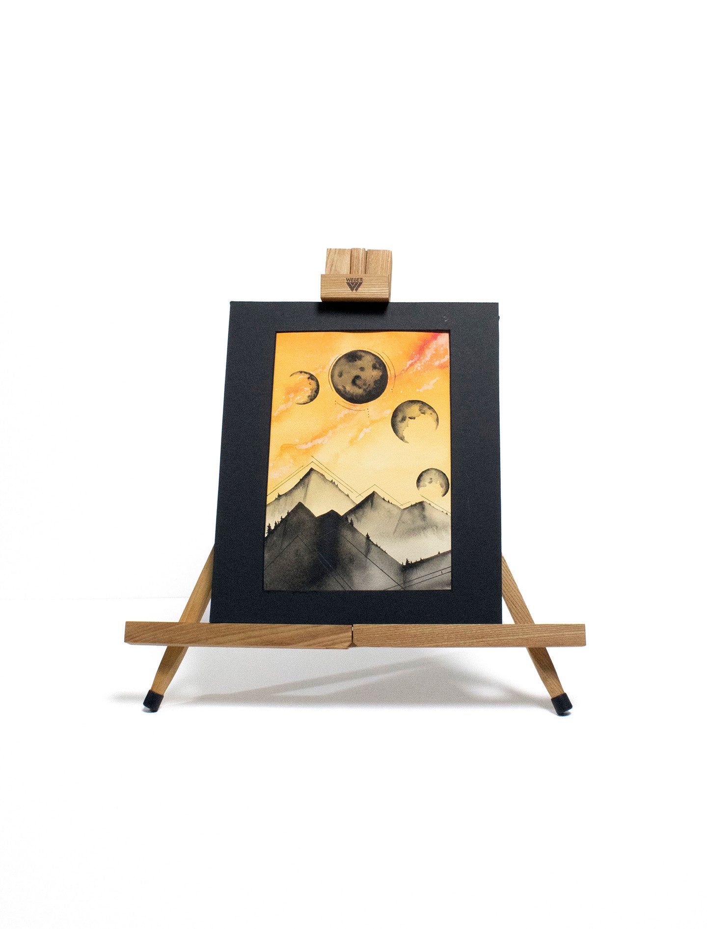 Orange-Moon-Mountains-Watercolor-Painting-Easel